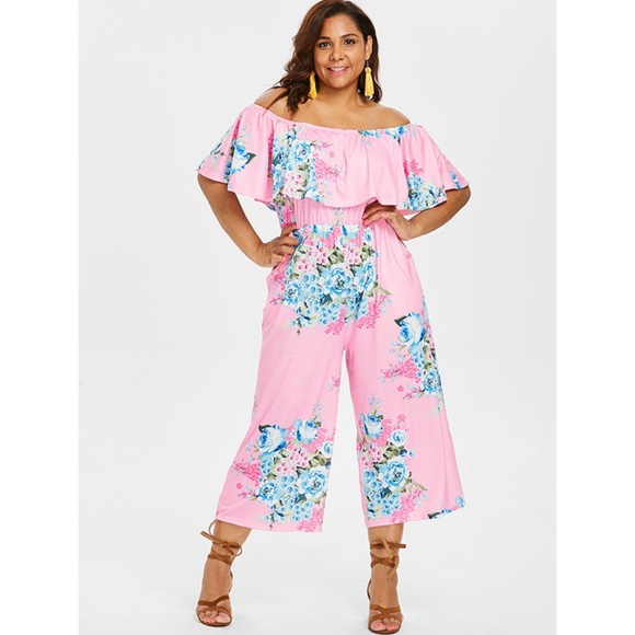  Plus Size Pink Floral Jumpsuit w/ Pockets  - Picture 5 of 8